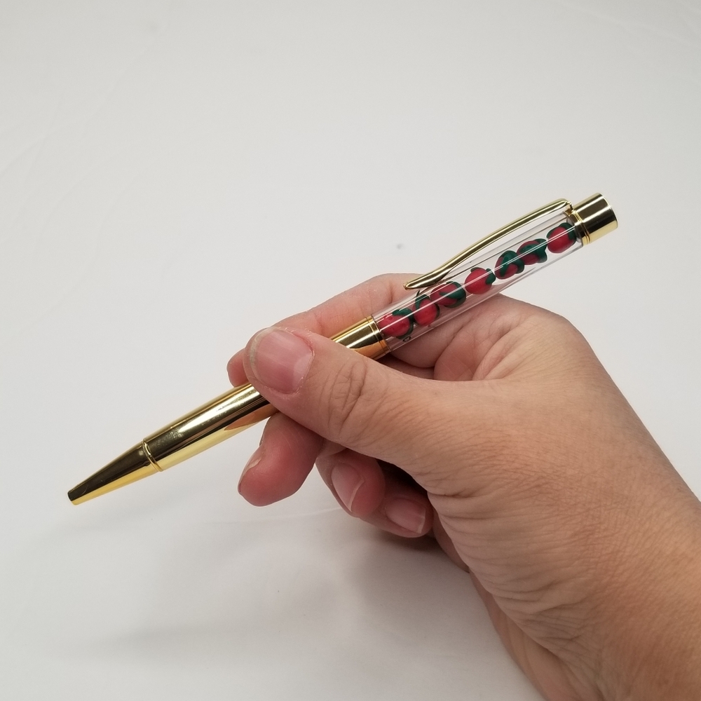 HANDMADE STRAWBERRIES  Gold Tone METAL BLACK INK REFILLABLE PEN